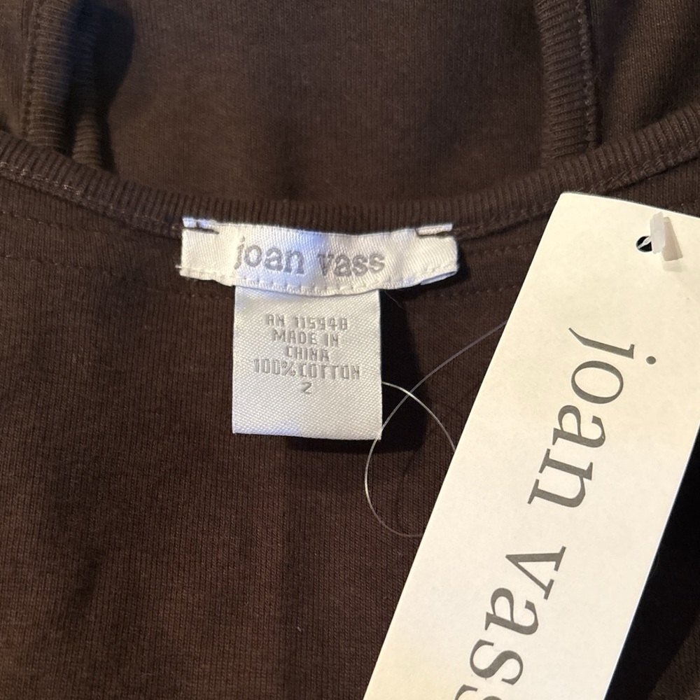 Joan Vass Dark Brown Sleeveless Tank with Mesh Yoke & Gold Eyelets - Picture 5 of 7